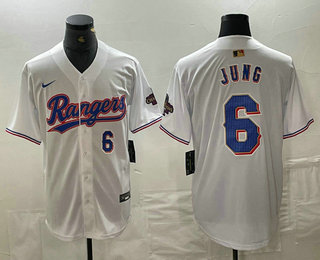 Men's Texas Rangers #6 Josh Jung Number White 2024 Gold Collection Limited Cool Base Jersey 13