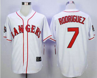 Men's Texas Rangers #7 Ivan Rodriguez White Throwback 1995 All-Star Patch Cooperstown Jersey