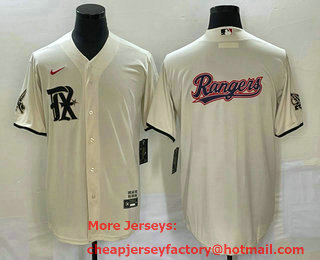 Men's Texas Rangers Cream Team Big Logo 2023 City Connect Cool Base Stitched Baseball Jersey
