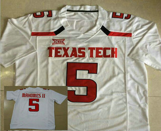 Men's Texas Tech #5 Patrick Mahomes II White College Football Stitched NCAA Jersey