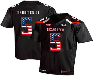 Men's Texas Tech Red Raiders #5 Patrick Mahomes II USA Flag Fashion Black College Football Stitched Under Armour NCAA Jersey
