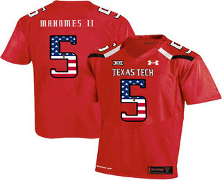 Men's Texas Tech Red Raiders #5 Patrick Mahomes II USA Flag Fashion Red College Football Stitched Under Armour NCAA Jersey