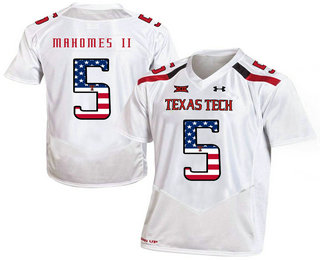 Men's Texas Tech Red Raiders #5 Patrick Mahomes II USA Flag Fashion White College Football Stitched Under Armour NCAA Jersey