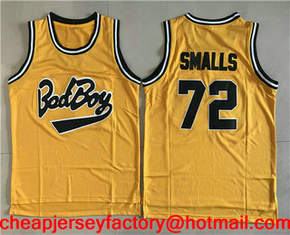 Men's The American Rapper Bad Boy #72 Biggie Smalls Yellow Swingman Basketball Jersey