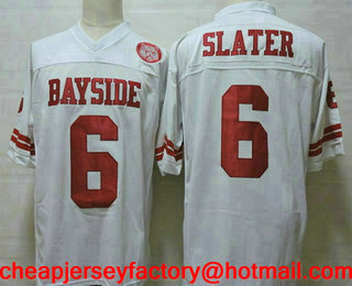 Men's The Moive Saved By The Bell AC Bayside #6 Slater White Stitched Film Football Jersey