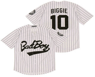 Men's The Movie Bad Boy #10 Biggie White Baseball Film Jersey Stiched Buttons Short Sleeve Jersey