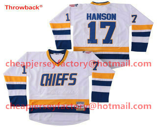 Men's The Movie Hanson Brothers Charlestown Chiefs #17 Steve Hanson White Home Stitched Hockey Jersey