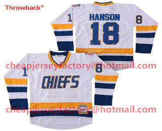 Men's The Movie Hanson Brothers Charlestown Chiefs #18 Jeff Hanson White Home Stitched Hockey Jersey
