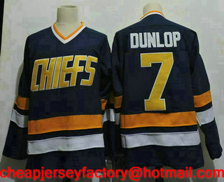 Men's The Movie Hanson Brothers Charlestown Chiefs #7 Reggie Dunlop Blue Away Stitched Hockey Jersey