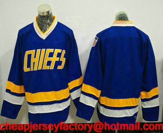 Men's The Movie Slap Shot Charlestown Chiefs Blank Blue Stitched Hockey Jersey