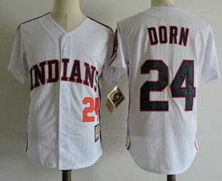 Men's The Movie Major League Cleveland Indians #24 Roger Dorn White Collection Stitched Baseball Jersey