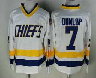 Men's The Movie Slap Shot Charlestown Chiefs #7 Reggie Dunlop White Home Stitched Hockey Jersey