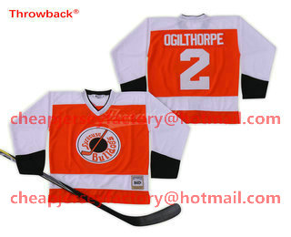 Men's The Movie Slap Shot Syracuse Bulldoges #2 Ogie Ogilthorpe Orange Stitched Hockey Jersey