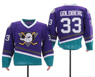 Men's The Movie The Mighty Ducks #33 Greg Goldberg Purple Stitched Film Ice Hockey Jersey