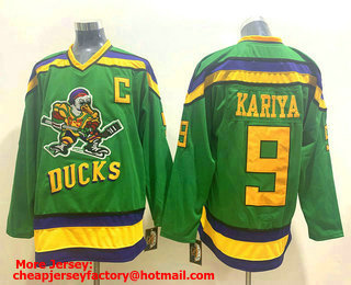 Men's The Movie The Mighty Ducks #9 Paul Kariya 1991-92 Green CCM Vintage Throwback Jersey