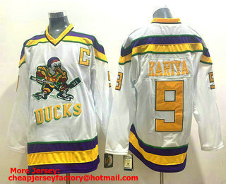 Men's The Movie The Mighty Ducks #9 Paul Kariya White With Gold CCM Vintage Throwback Jersey