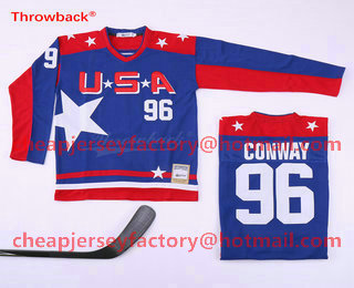 Men's The Movie The Mighty Ducks #96 Charlie Conway Blue Team USA All Star Stitched Film Ice Hockey Jersey
