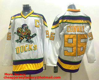 Men's The Movie The Mighty Ducks #96 Charlie Conway White With Gold CCM Vintage Throwback Jersey