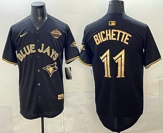 Men's Toronto Blue Jays #11 Bo Bichette Black Gold 2025 American League Champions Limited Stitched Jersey