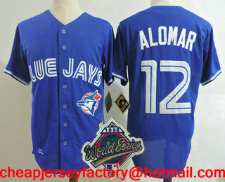 Men's Toronto Blue Jays #12 Roberto Alomar Royal Blue 1993 World Series Patch Throwback Cooperstown Collection Stitched MLB Mitchell & Ness Jersey