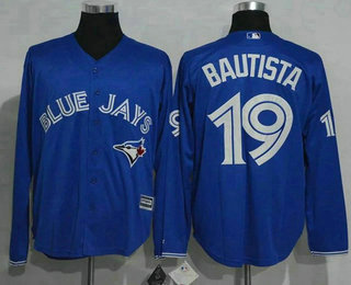Men's Toronto Blue Jays #19 Jose Bautista Blue Alternate Long Sleeve New Cool Base Jersey