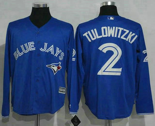 Men's Toronto Blue Jays #2 Troy Tulowitzki Blue Alternate Long Sleeve New Cool Base Jersey