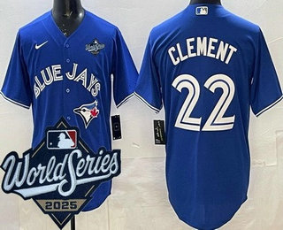 Men's Toronto Blue Jays #22 Ernie Clement Blue 2025 World Series Cool Base Jersey