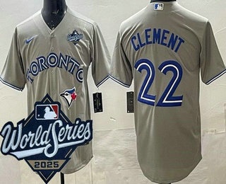Men's Toronto Blue Jays #22 Ernie Clement Gray 2025 World Series Cool Base Jersey