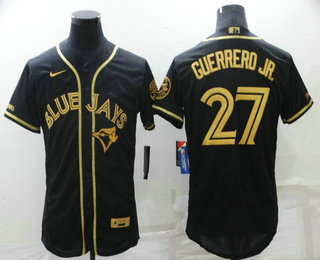 Men's Toronto Blue Jays #27 Vladimir Guerrero Jr Black 2021 Golden Edition Stitched Flex Base Nike Jersey