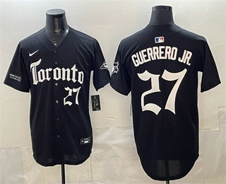 Men's Toronto Blue Jays #27 Vladimir Guerrero Jr Black Gothic North Edition Limited Stitched Baseball Jersey