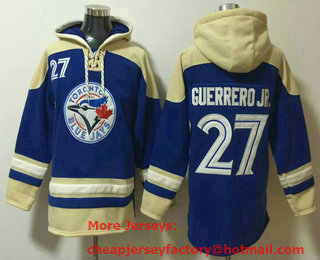 Men's Toronto Blue Jays #27 Vladimir Guerrero Jr Blue Ageless Must Have Lace Up Pullover Hoodie