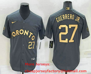 Men's Toronto Blue Jays #27 Vladimir Guerrero Jr Number Grey 2022 All Star Stitched Cool Base Nike Jersey