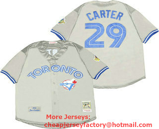 Men's Toronto Blue Jays #29 Joe Carter 1992 Gray Mitchell & Ness Throwback Jersey