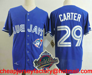 Men's Toronto Blue Jays #29 Joe Carter Royal Blue 1993 World Series Patch Throwback Cooperstown Collection Stitched MLB Mitchell & Ness Jersey