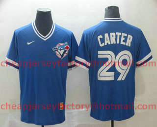 Men's Toronto Blue Jays #29 Joe Carter Royal Blue Nike Cooperstown Collection Legend V Neck Jersey