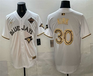 Men's Toronto Blue Jays #30 Alejandro Kirk White Gold 2025 American League Champions Limited Stitched Jersey
