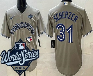 Men's Toronto Blue Jays #31 Max Scherzer Gray 2025 World Series Cool Base Jersey