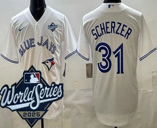 Men's Toronto Blue Jays #31 Max Scherzer White 2025 World Series Cool Base Jersey