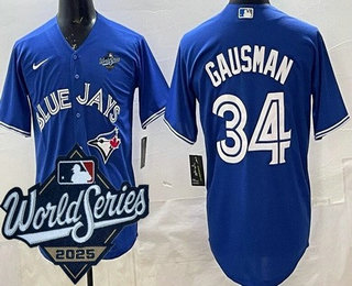 Men's Toronto Blue Jays #34 Kevin Gausman Blue 2025 World Series Cool Base Jersey