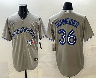 Men's Toronto Blue Jays #36 Davis Schneider Grey Cool Base Jersey