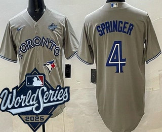 Men's Toronto Blue Jays #4 George Springer Gray 2025 World Series Cool Base Jersey
