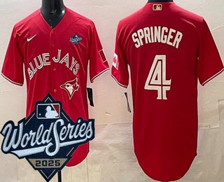 Men's Toronto Blue Jays #4 George Springer Red 2025 World Series Cool Base Jersey