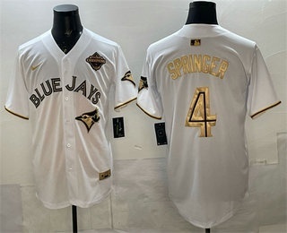 Men's Toronto Blue Jays #4 George Springer White Gold 2025 American League Champions Limited Stitched Jersey