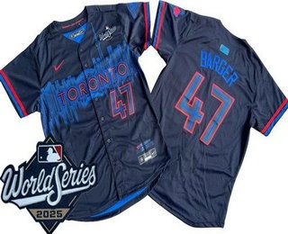 Men's Toronto Blue Jays #47 Addison Barger Black City 2025 World Series Limited Jersey