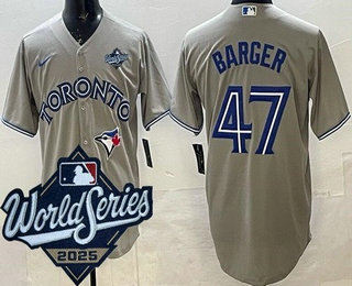 Men's Toronto Blue Jays #47 Addison Barger Gray 2025 World Series Cool Base Jersey