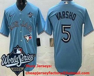 Men's Toronto Blue Jays #5 Daulton Varsho Light Blue 2025 World Series Cool Base Jersey