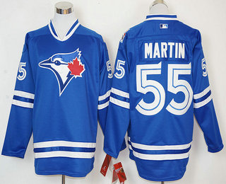 Men's Toronto Blue Jays #55 Russell Martin Blue Alternate Long Sleeve Baseball Jersey