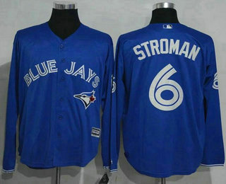 Men's Toronto Blue Jays #6 Marcus Stroman Blue Alternate Long Sleeve New Cool Base Jersey