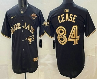 Men's Toronto Blue Jays #84 Dylan Cease Black Gold 2025 American League Champions Limited Jersey