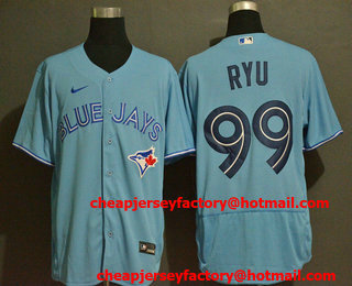 Men's Toronto Blue Jays #99 Hyun-Jin Ryu Light Blue Stitched MLB Flex Base Nike Jersey